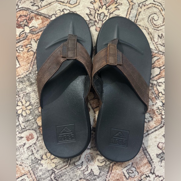 Reef Brown leather Flip Flops, men’s 8, women’s 10, EUC